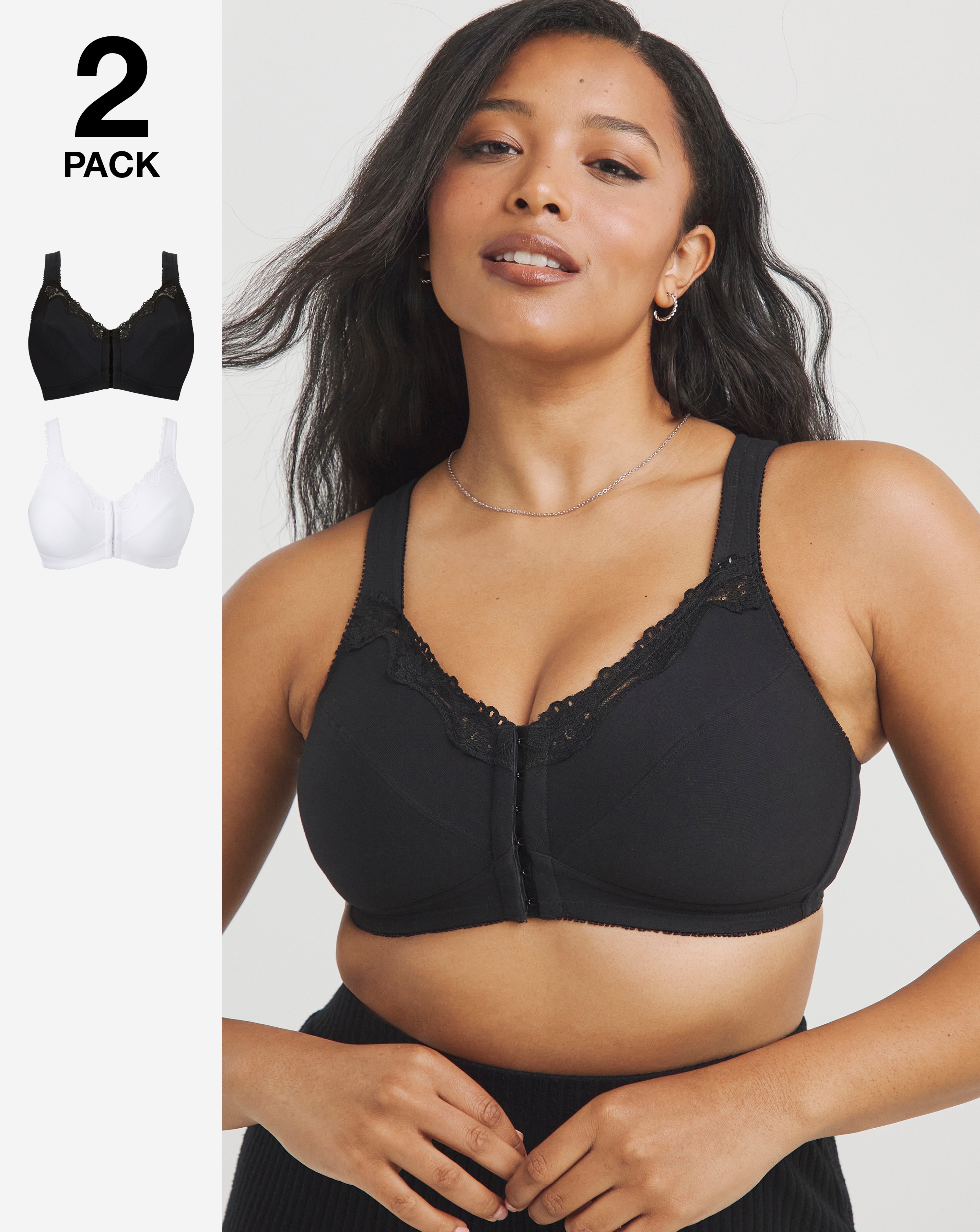 2 Pack Sarah White/Black Back Support Bras