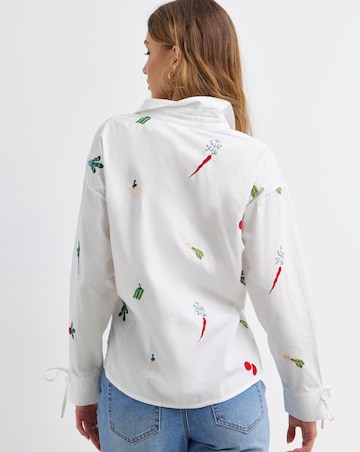 White Embroidered Fruit Shirt