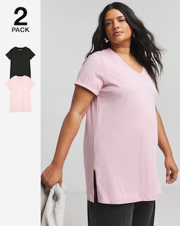Blush &amp; Black 2 Pack Longline V Neck T-Shirt