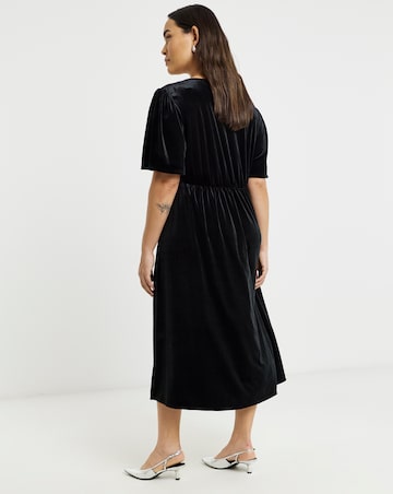 Black Velour Button Through Midaxi Dress
