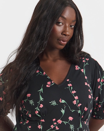 Black Ditsy Floral Print Supersoft Midi Dress