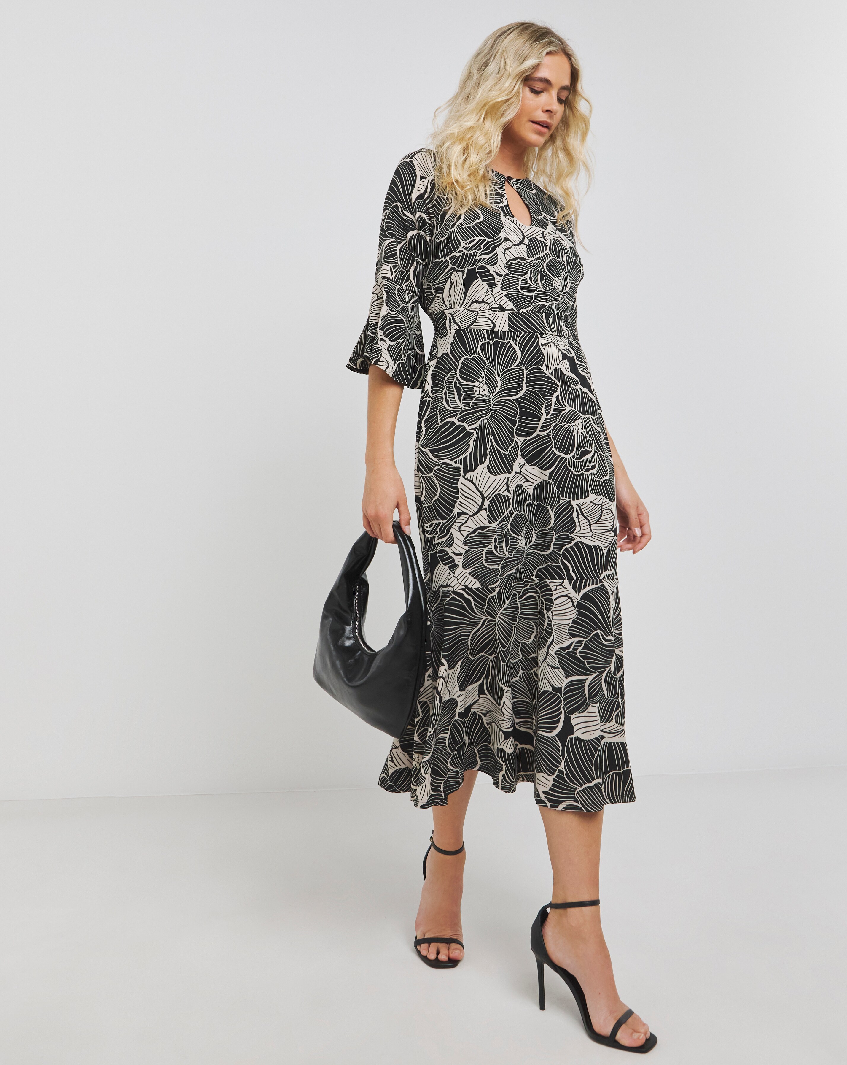 Joanna Hope Luxe Mono Floral Jersey Midi Dress