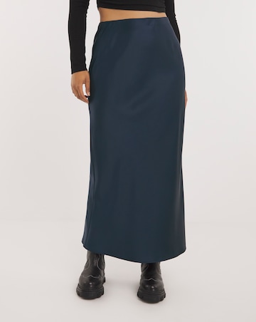 Navy Stretch Satin Maxi Skirt