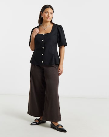 Simply Be Black Short Sleeve Square Neck Peplum Blazer