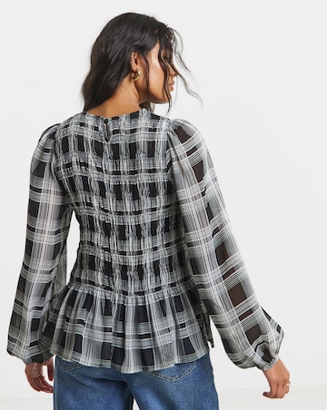 Mono Check Shirred Georgette Blouse