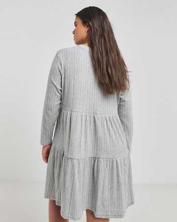 Grey Ribbed Smock Dress