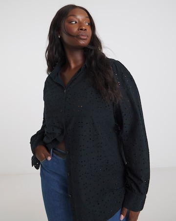 Simply Be Black Broderie Long Sleeve Shirt