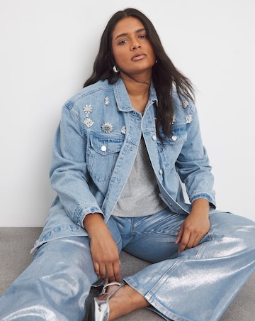 Light Wash Brooched Embellished Jacket