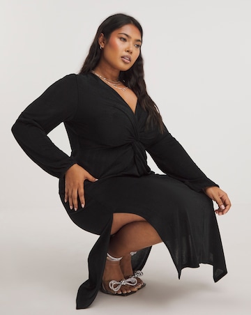 Black Slinky Knot Front Midi Dress