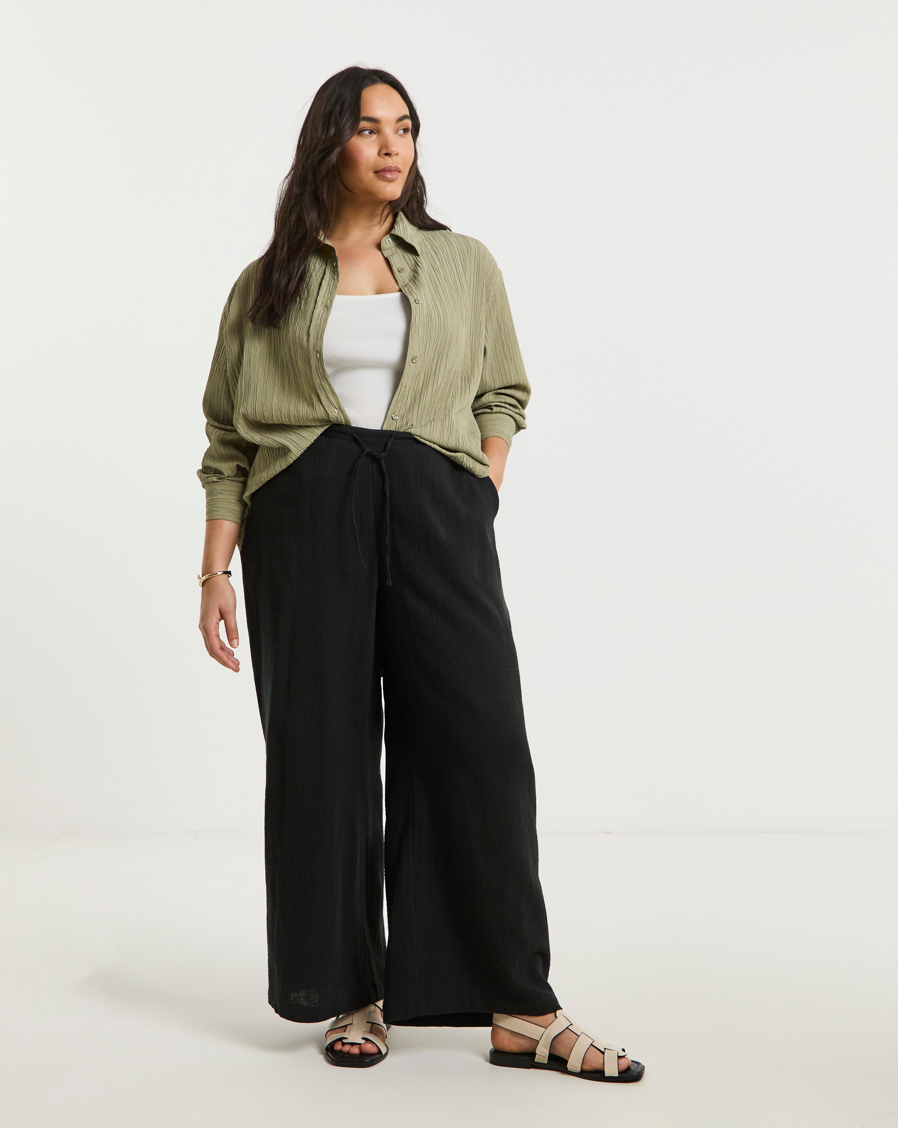 Simply Be Black Cheesecloth Wide Leg Trouser