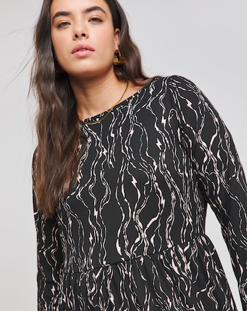 Black Print Supersoft Boat Neck Midi Dress