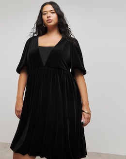 Black Velour Puffball Skater Dress