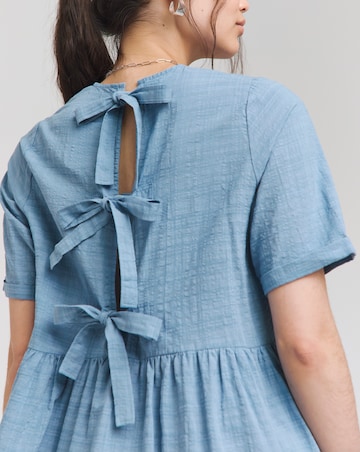 Blue Check Bow Detail Smock Dress