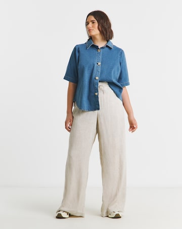 Simply Be Mid Wash Statement Button Denim Blouse