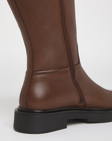 Berry Leather Knee High Riding Boots Wide E Fit Curvy Calf