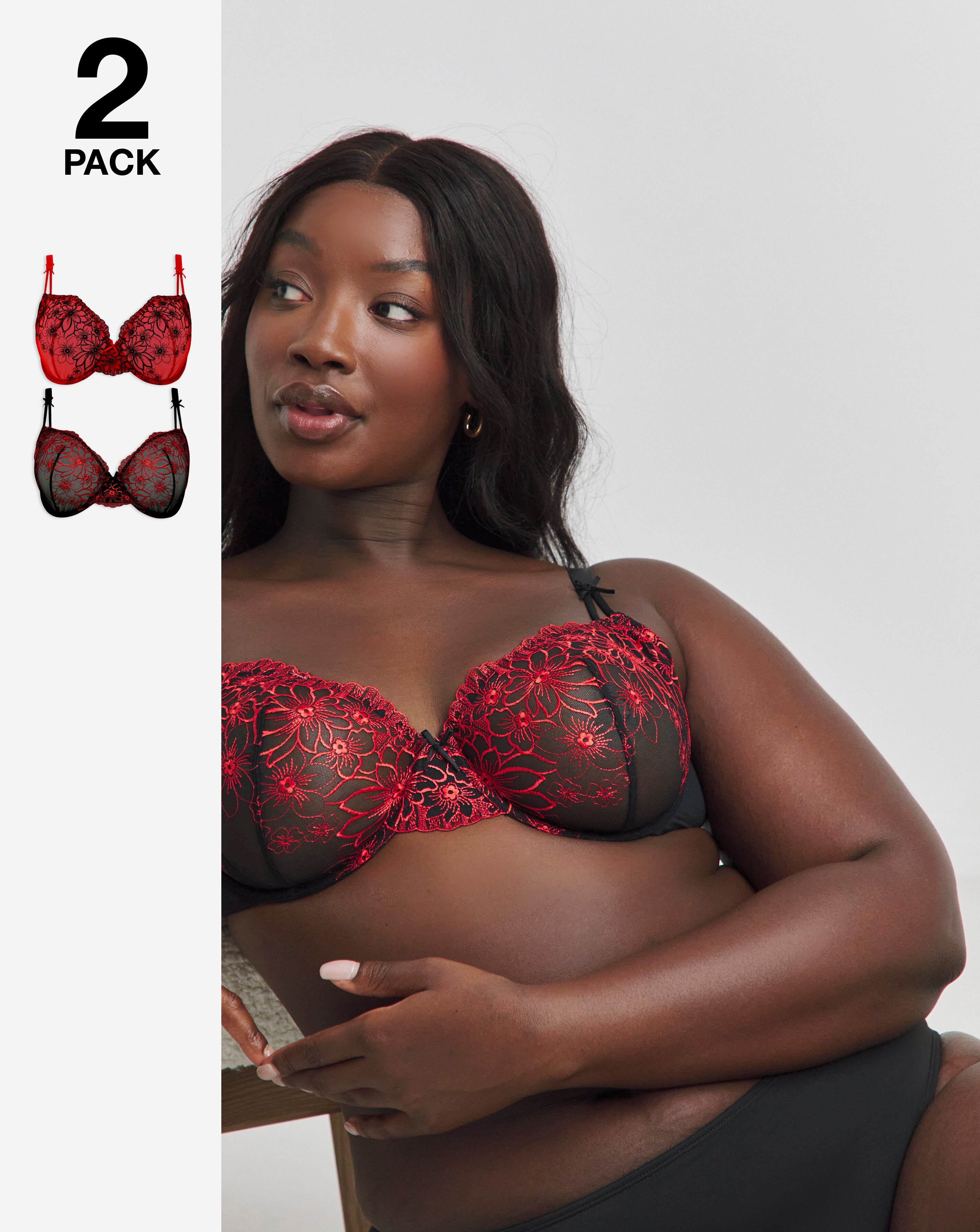 Simply Be (2 Pack) Emily Everyday Embroidery Bras (B-F)