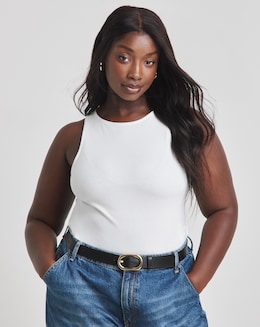 Simply Be White Basic Racer Neck Bodysuit
