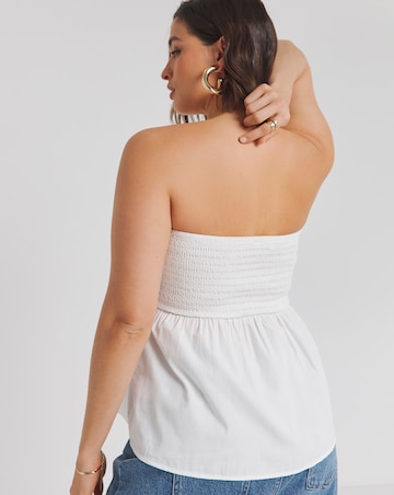 White Cotton Poplin Shirred Bandeau Top