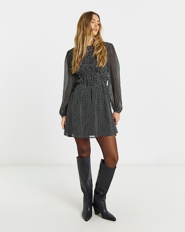 Spot Print Shirred Dress