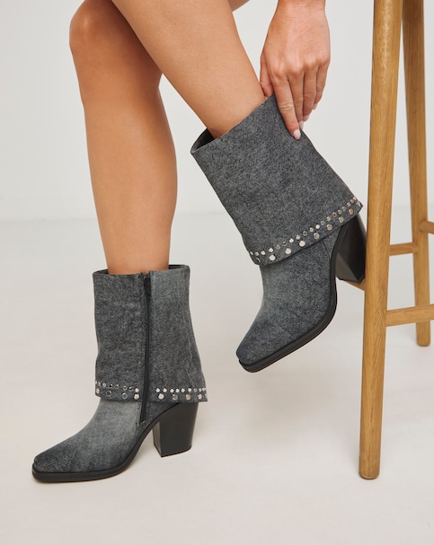Enid Western Studded Cuff Ankle Boots - Wide Fit (E)