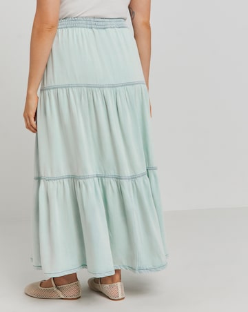 Simply Be Lightweight Denim Light Blue Tiered Maxi Skirt