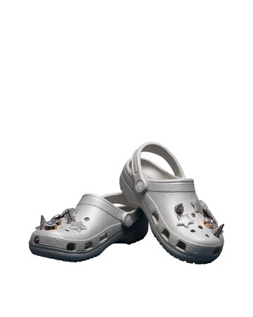 Crocs Silver Classic Glitter Clogs -Standard Fit (D)