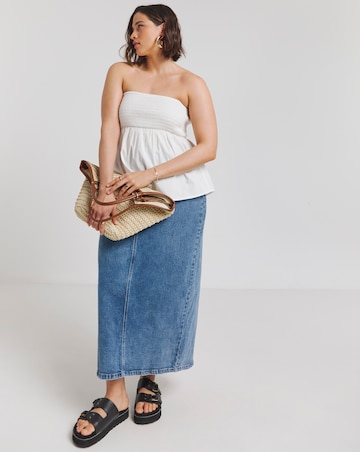 White Cotton Poplin Shirred Bandeau Top