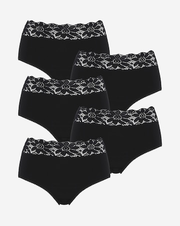 Pretty Secrets 5 Pack Lace Top Full Brief Knickers - Black