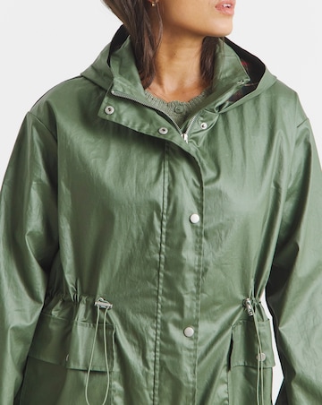 Olive Double Pocket Detail Rubberised Coat