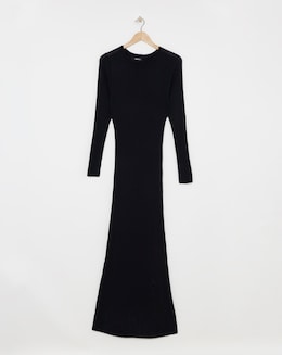 Black Full Hem Rib Knit Maxi Dress
