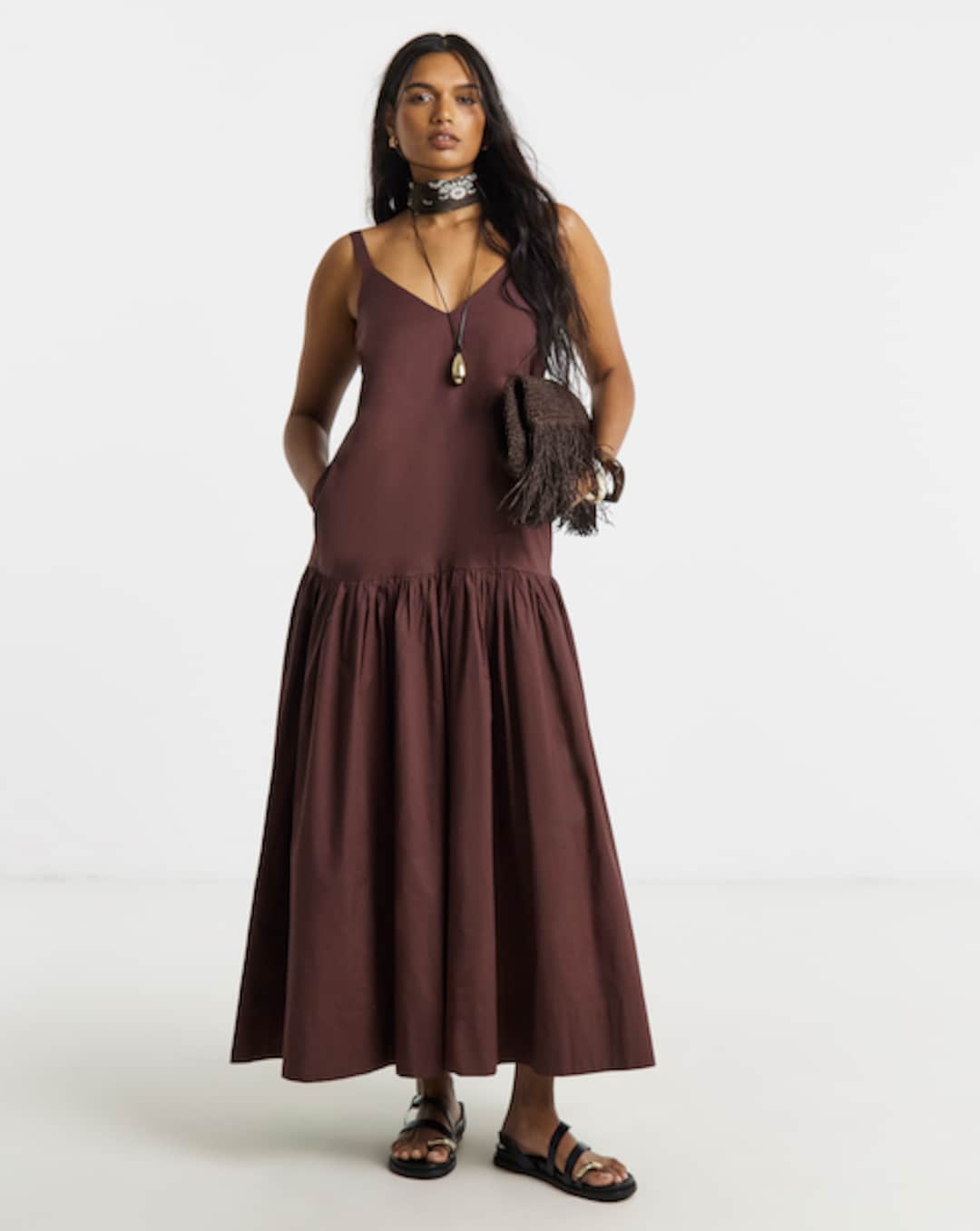 velvet bohemian dress Indi Boho Velvet Dress in Beige main image 0