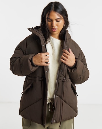 Chocolate Waisted Detail Padded Coat