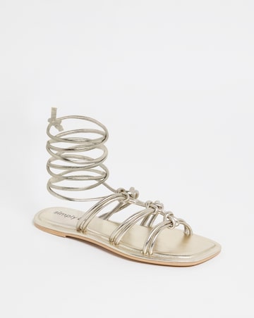 Opal Metallic Knotted Ankle Tie Flat Sandals - Extra Wide Fit (EEE)