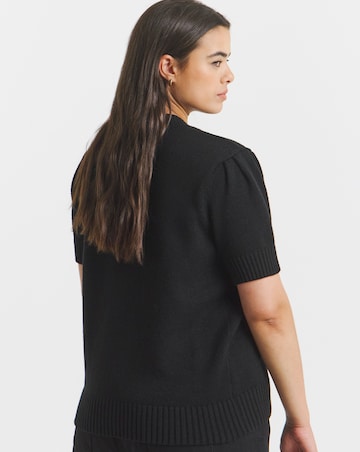 Black Bow Button Short Sleeve Cardigan