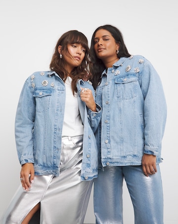 Light Wash Brooched Embellished Jacket
