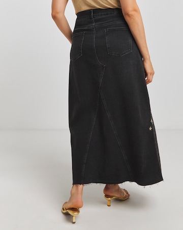 Simply Be X Twisted Wunder Black Cosmic Mix A Line Denim Maxi Skirt