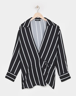 Mono Striped Tie Front Wrap Shirt