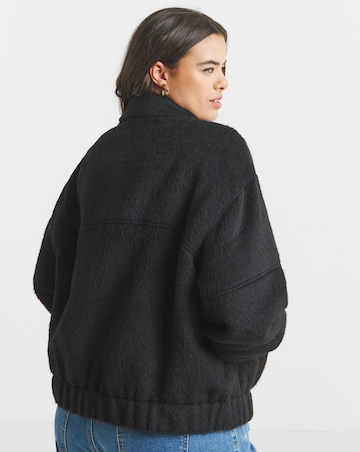 Black Seamed Detail Faux Wool Bomber