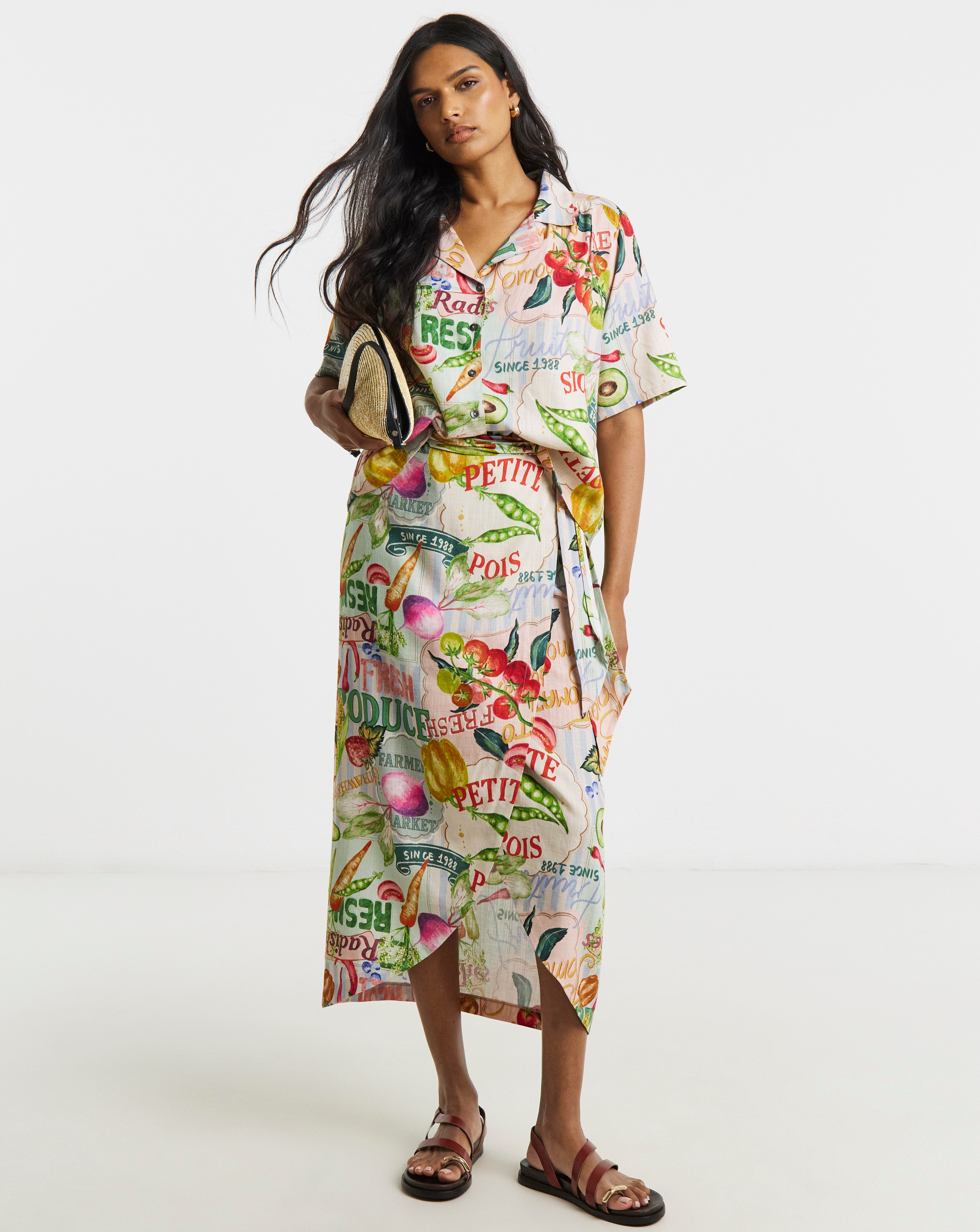 Simply Be Postcard Print Linen Wrap Skirt | Simply Be