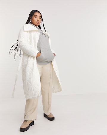 Ecru wrap longline quilt coat
