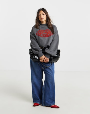 Simply Be Charcoal Marl Mon Cherie Flocked Graphic High Neck Sweatshirt