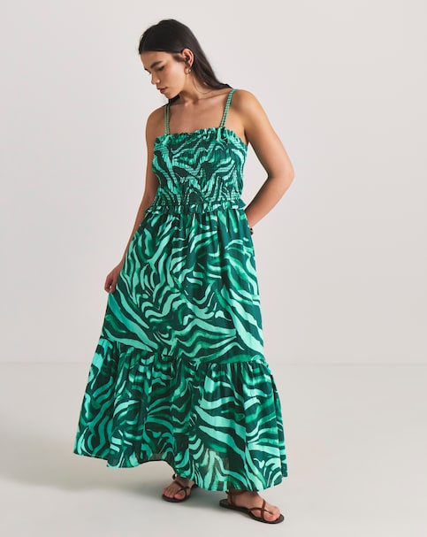 Cotton Shirred Maxi Beach Dress