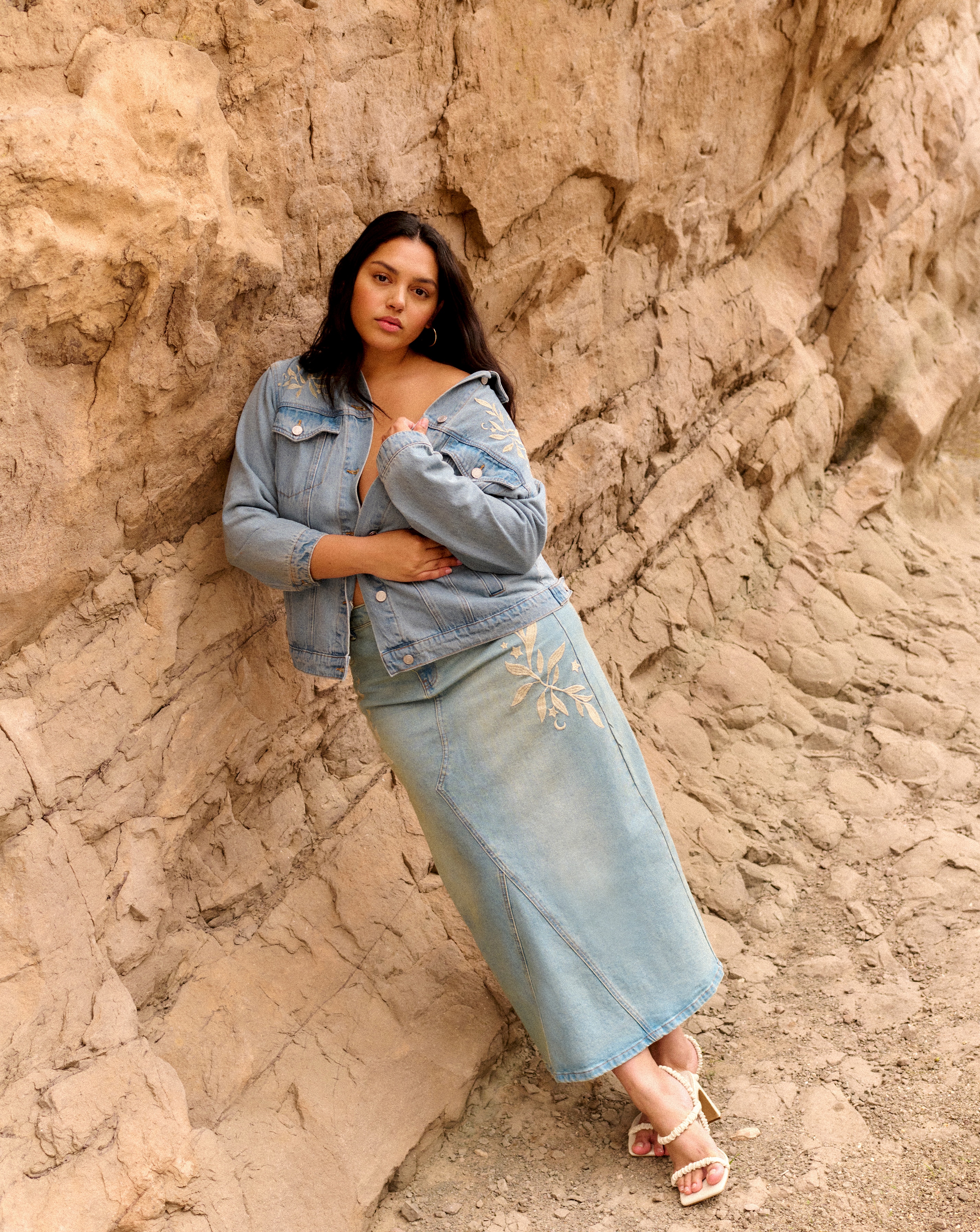 Vintage Wash Western Embroidered Maxi Skirt Simply Be