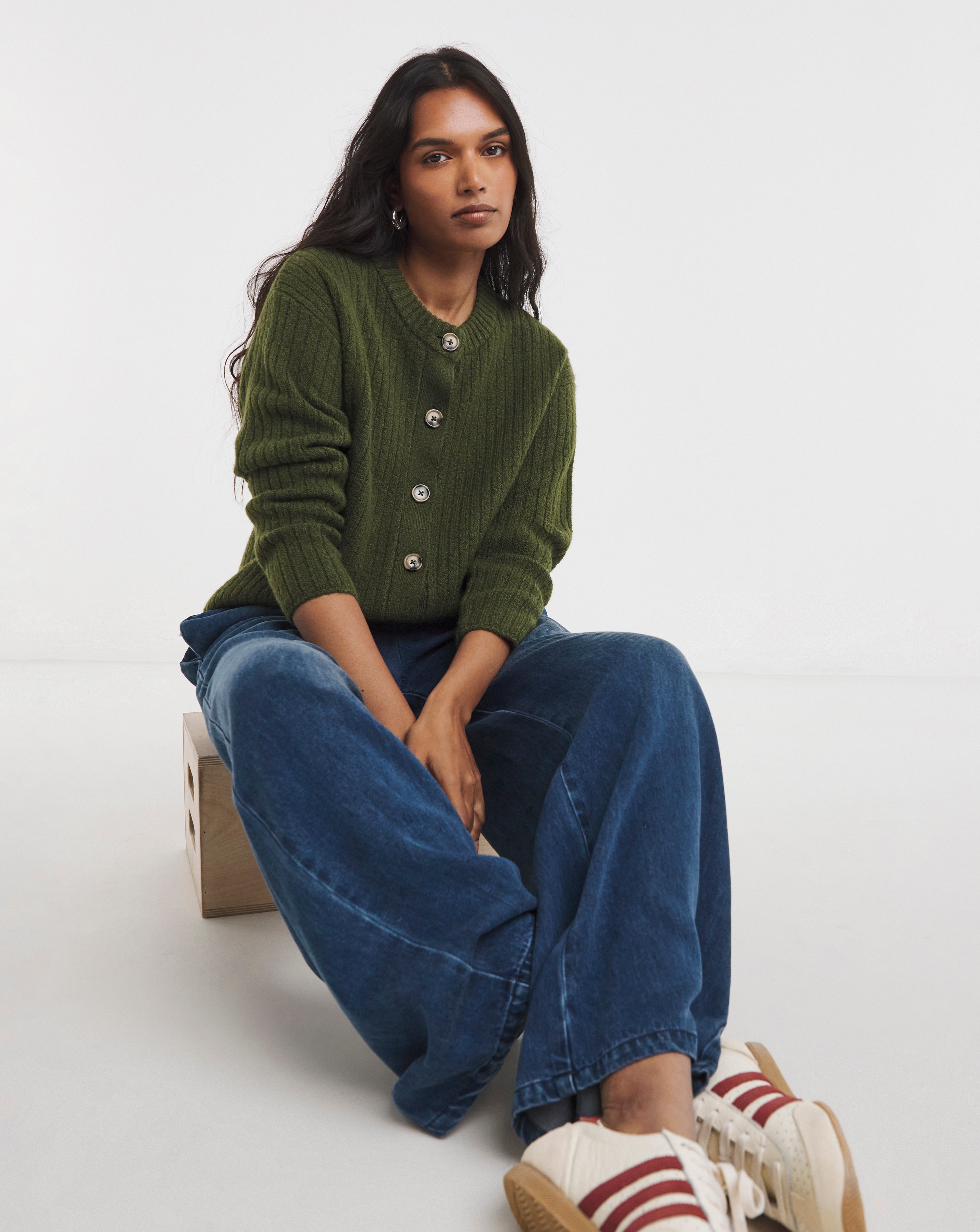 Cosy Yarn Khaki Crew Neck Ribbed Cardigan | Simply Be