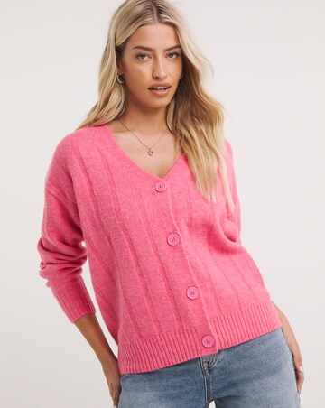 Pink Wide Neck V Neck Cardigan
