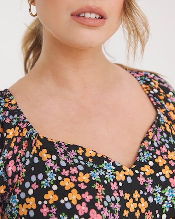 Ditsy Floral Print Supersoft Sweetheart Neck Jumpsuit