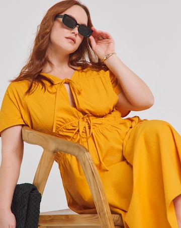 Native Youth Orange Tie Front Detail Seersucker Midi Dress