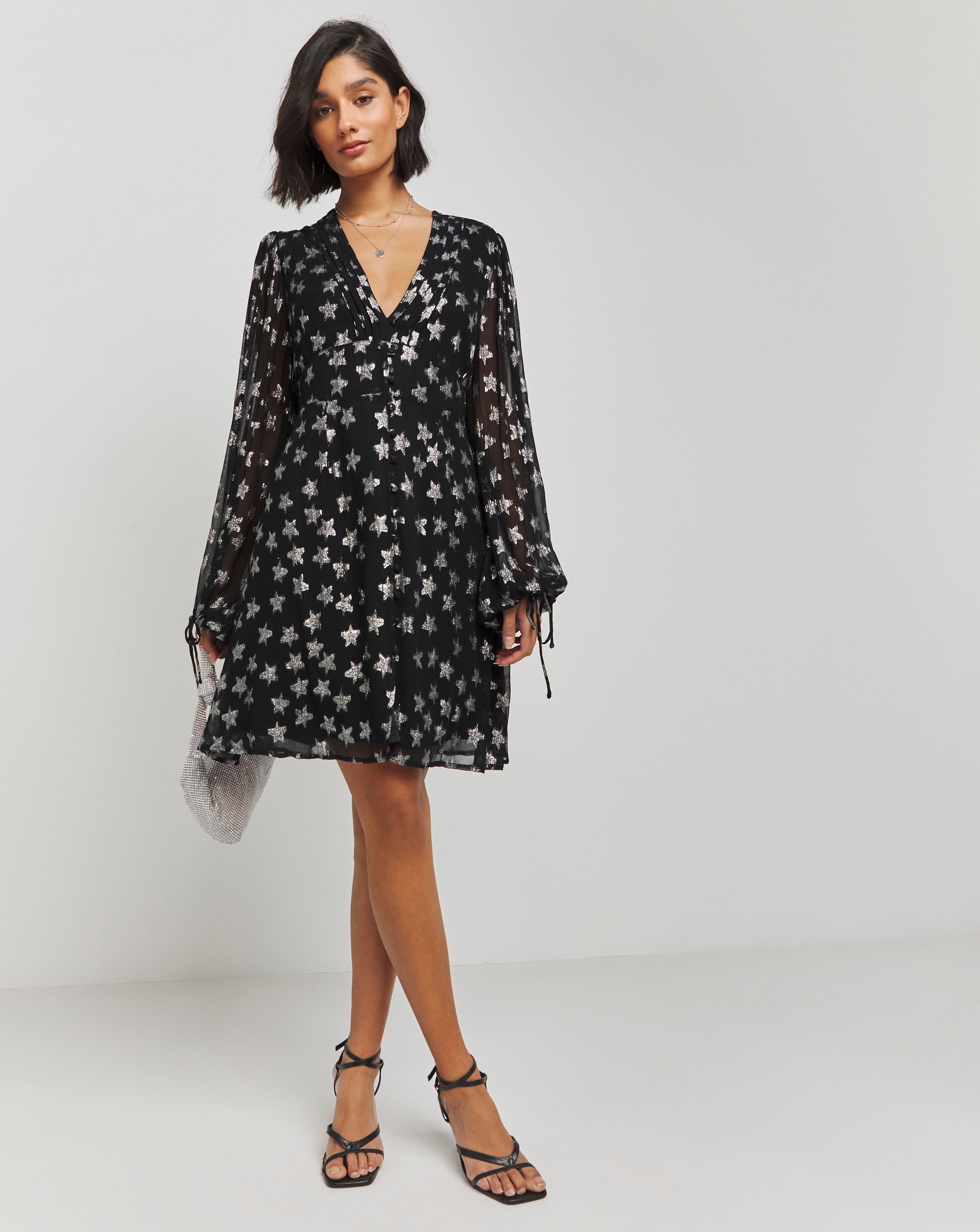Silver Star Print Jacquard Skater Dress Simply Be
