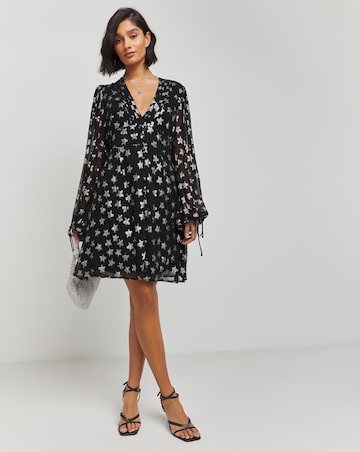 Silver Star Print Jacquard Skater Dress