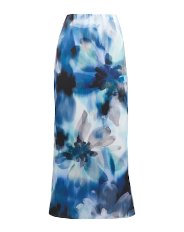 Abstract Floral Print Satin Maxi Skirt